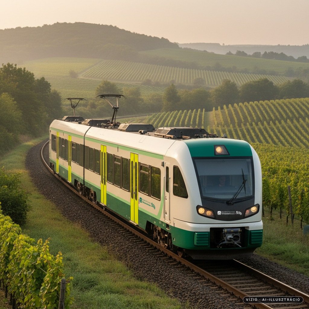 Chameleon Projekt train szőlőhegyek között, napfényben