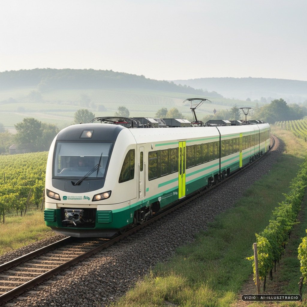 Chameleon Projekt train szőlőhegyek között (AI-illusztráció)